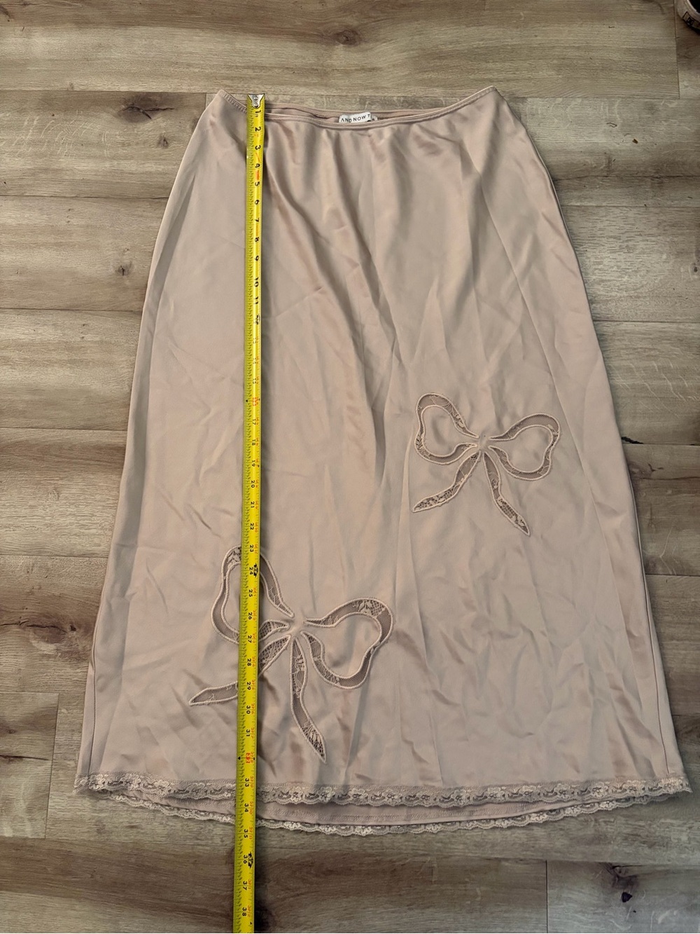 Blush Pink Midi Slip Skirt with Bow cut outs